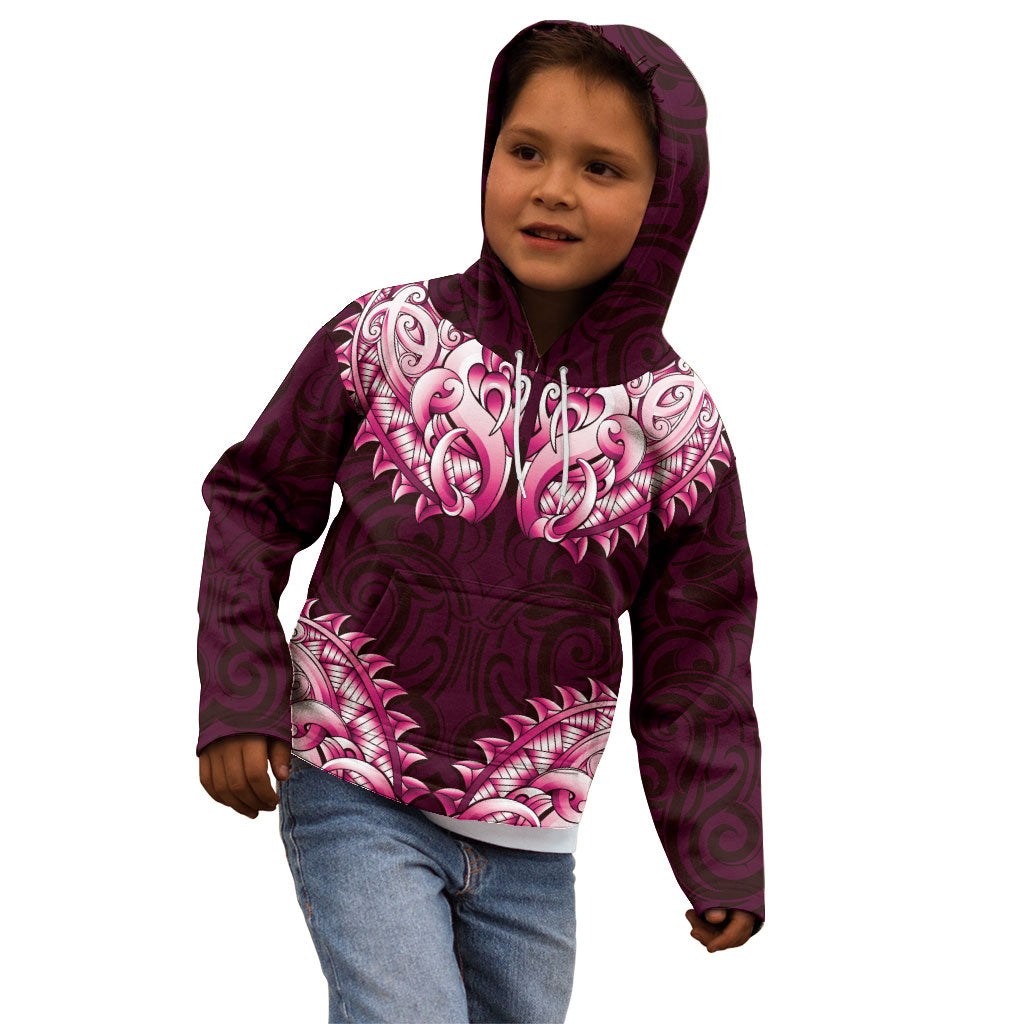 New Zealand Ta Moko Kid Hoodie Aotearoa Maori Chest Tattoo Pink