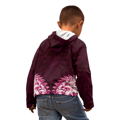 New Zealand Ta Moko Kid Hoodie Aotearoa Maori Chest Tattoo Pink