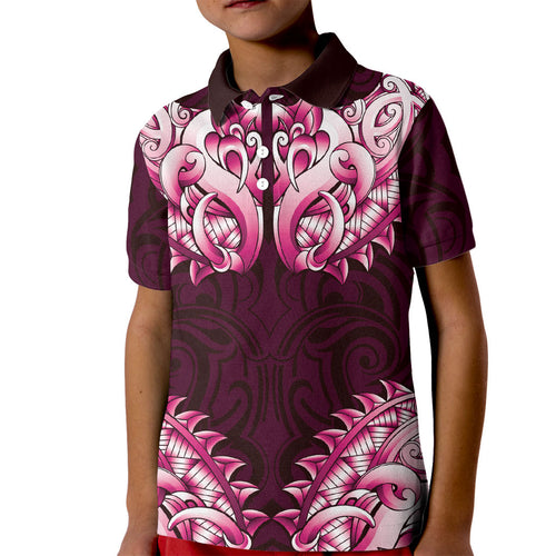 New Zealand Ta Moko Kid Polo Shirt Aotearoa Maori Chest Tattoo Pink