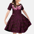 New Zealand Ta Moko Kid Short Sleeve Dress Aotearoa Maori Chest Tattoo Pink