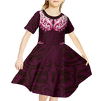 New Zealand Ta Moko Kid Short Sleeve Dress Aotearoa Maori Chest Tattoo Pink