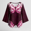 New Zealand Ta Moko Kimono Sleeve Blouse Aotearoa Maori Chest Tattoo Pink