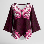 New Zealand Ta Moko Kimono Sleeve Blouse Aotearoa Maori Chest Tattoo Pink
