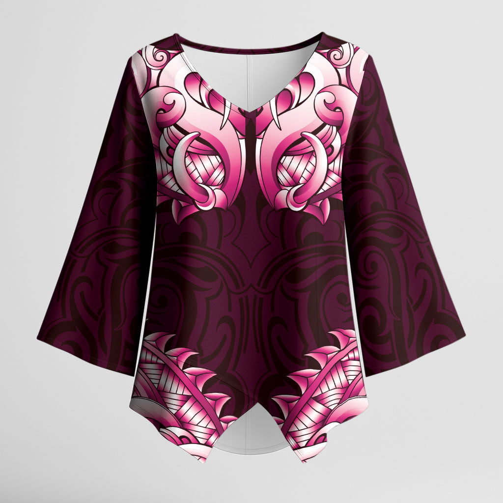 New Zealand Ta Moko Kimono Sleeve Blouse Aotearoa Maori Chest Tattoo Pink