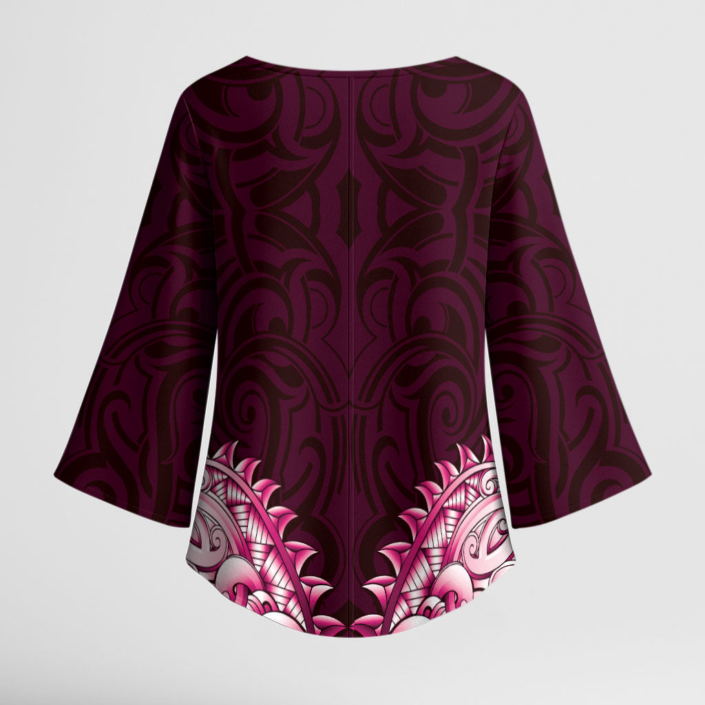 New Zealand Ta Moko Kimono Sleeve Blouse Aotearoa Maori Chest Tattoo Pink
