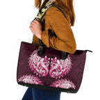 New Zealand Ta Moko Leather Tote Bag Aotearoa Maori Chest Tattoo Pink