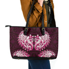 New Zealand Ta Moko Leather Tote Bag Aotearoa Maori Chest Tattoo Pink