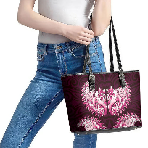 New Zealand Ta Moko Leather Tote Bag Aotearoa Maori Chest Tattoo Pink