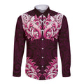 New Zealand Ta Moko Long Sleeve Button Shirt Aotearoa Maori Chest Tattoo Pink