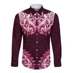 New Zealand Ta Moko Long Sleeve Button Shirt Aotearoa Maori Chest Tattoo Pink