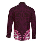 New Zealand Ta Moko Long Sleeve Button Shirt Aotearoa Maori Chest Tattoo Pink