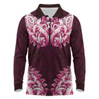 New Zealand Ta Moko Long Sleeve Polo Shirt Aotearoa Maori Chest Tattoo Pink
