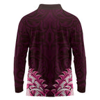 New Zealand Ta Moko Long Sleeve Polo Shirt Aotearoa Maori Chest Tattoo Pink