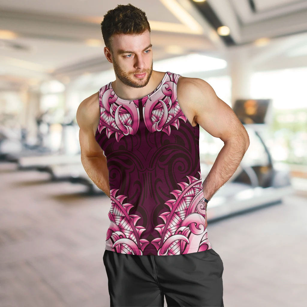 New Zealand Ta Moko Men Tank Top Aotearoa Maori Chest Tattoo Pink