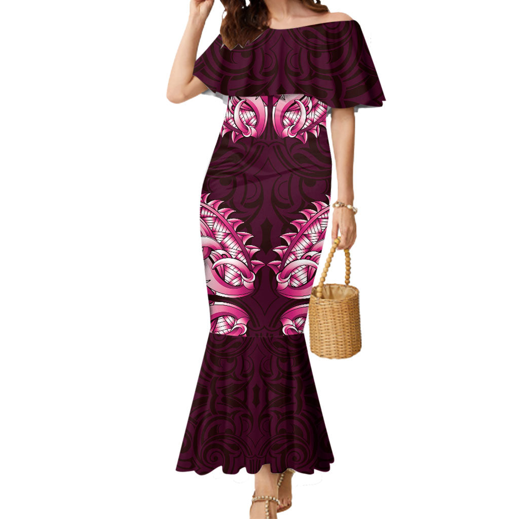 New Zealand Ta Moko Mermaid Dress Aotearoa Maori Chest Tattoo Pink