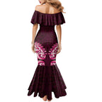New Zealand Ta Moko Mermaid Dress Aotearoa Maori Chest Tattoo Pink