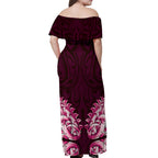 New Zealand Ta Moko Off Shoulder Maxi Dress Aotearoa Maori Chest Tattoo Pink