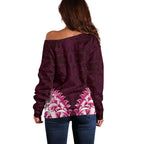 New Zealand Ta Moko Off Shoulder Sweater Aotearoa Maori Chest Tattoo Pink
