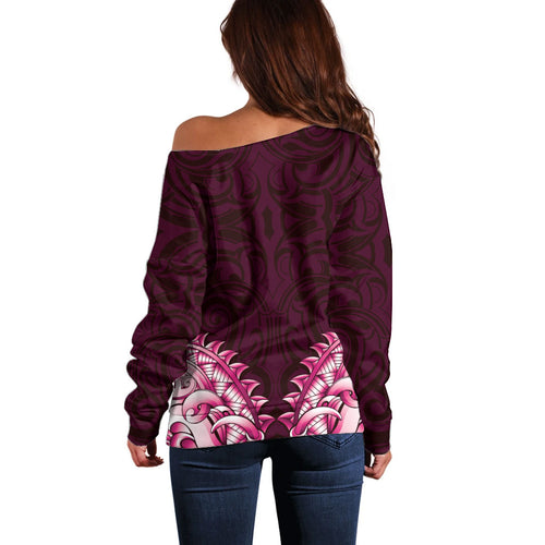 New Zealand Ta Moko Off Shoulder Sweater Aotearoa Maori Chest Tattoo Pink