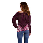 New Zealand Ta Moko Off Shoulder Sweater Aotearoa Maori Chest Tattoo Pink