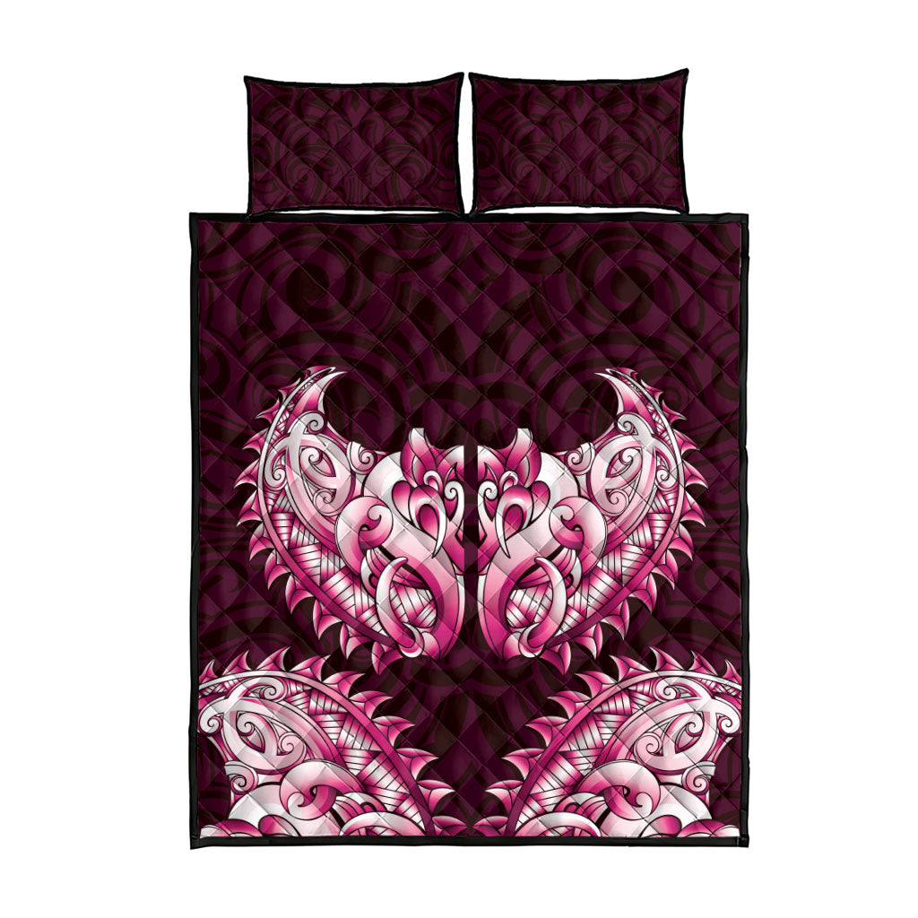 New Zealand Ta Moko Quilt Bed Set Aotearoa Maori Chest Tattoo Pink