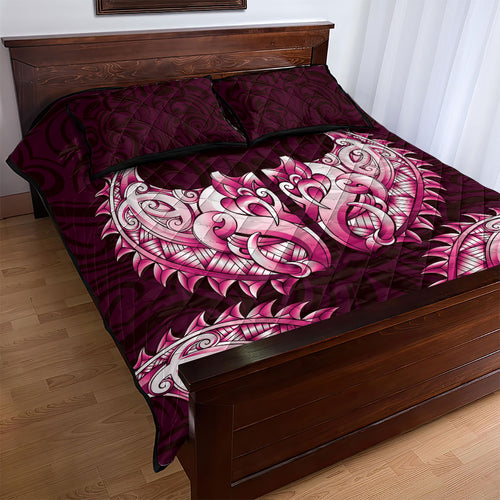 New Zealand Ta Moko Quilt Bed Set Aotearoa Maori Chest Tattoo Pink