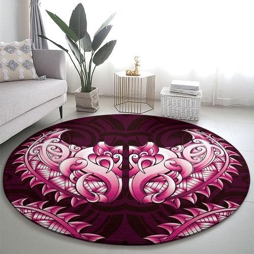 New Zealand Ta Moko Round Carpet Aotearoa Maori Chest Tattoo Pink