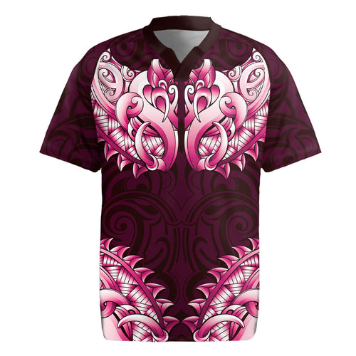 New Zealand Ta Moko Rugby Jersey Aotearoa Maori Chest Tattoo Pink