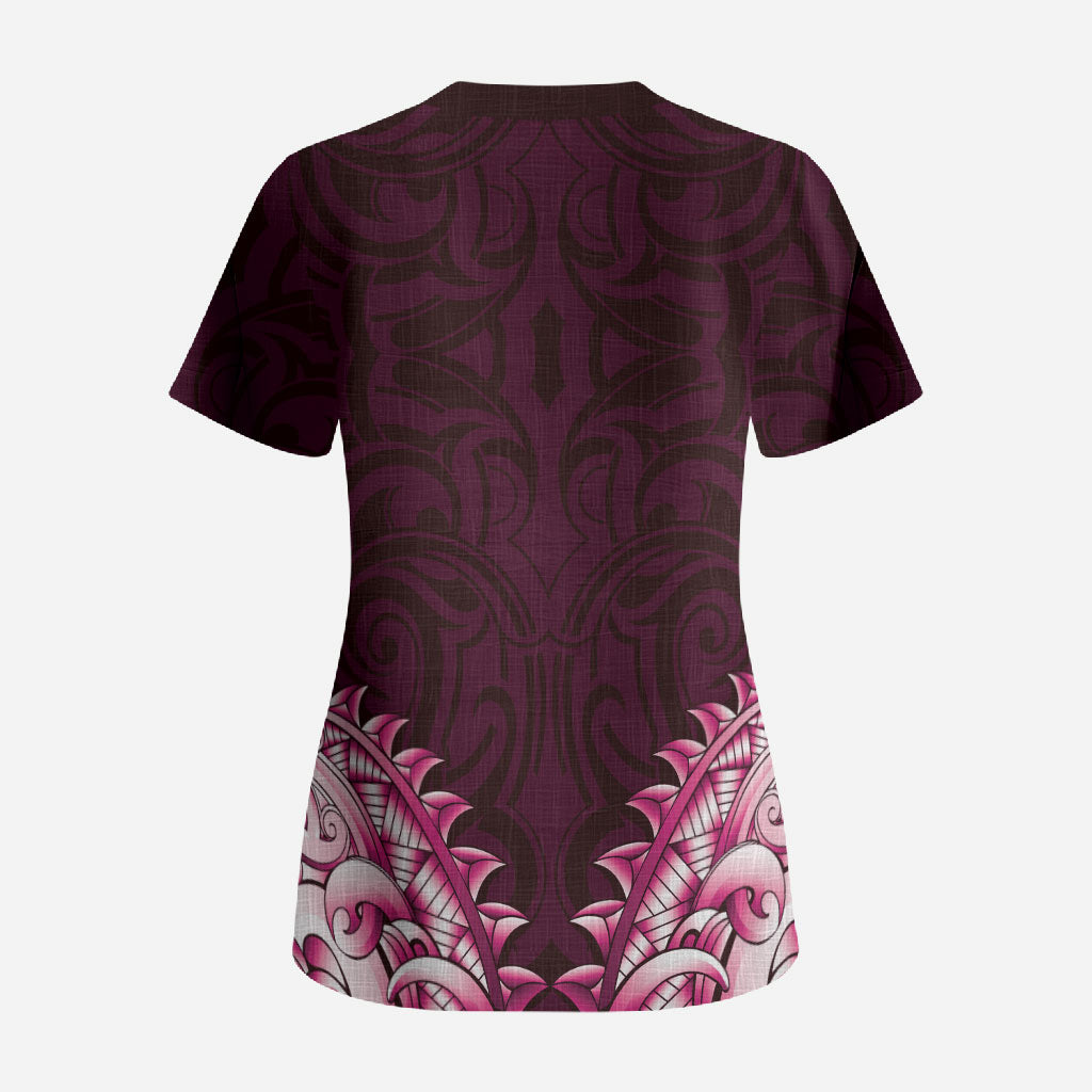 New Zealand Ta Moko Scrub Top Aotearoa Maori Chest Tattoo Pink