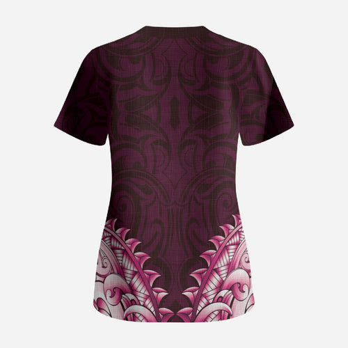 New Zealand Ta Moko Scrub Top Aotearoa Maori Chest Tattoo Pink