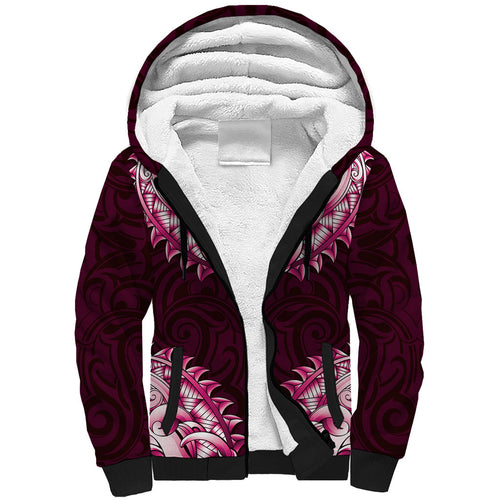 New Zealand Ta Moko Sherpa Hoodie Aotearoa Maori Chest Tattoo Pink