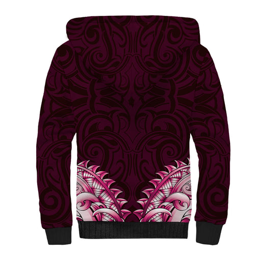 New Zealand Ta Moko Sherpa Hoodie Aotearoa Maori Chest Tattoo Pink