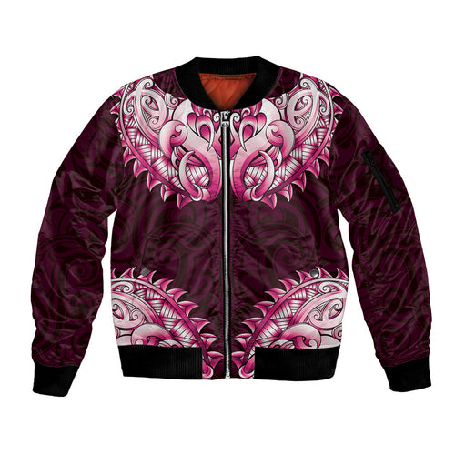 New Zealand Ta Moko Sleeve Zip Bomber Jacket Aotearoa Maori Chest Tattoo Pink