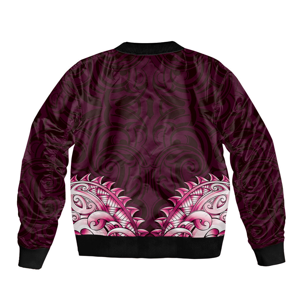 New Zealand Ta Moko Sleeve Zip Bomber Jacket Aotearoa Maori Chest Tattoo Pink