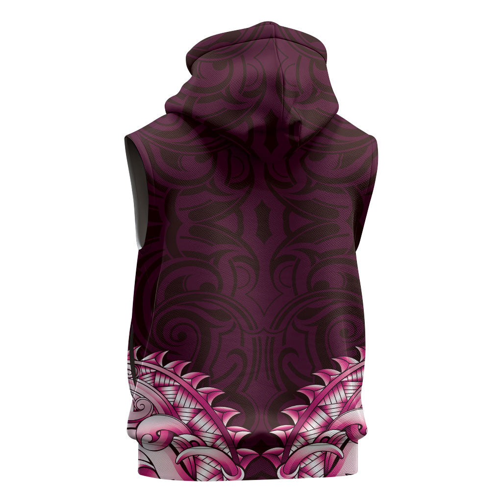 New Zealand Ta Moko Sleeveless Hoodie Aotearoa Maori Chest Tattoo Pink