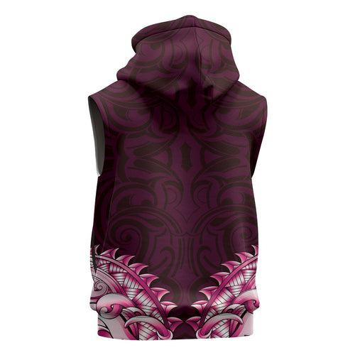 New Zealand Ta Moko Sleeveless Hoodie Aotearoa Maori Chest Tattoo Pink