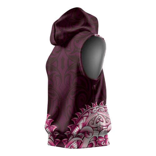 New Zealand Ta Moko Sleeveless Hoodie Aotearoa Maori Chest Tattoo Pink