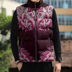 New Zealand Ta Moko Sleeveless Puffer Jacket Aotearoa Maori Chest Tattoo Pink