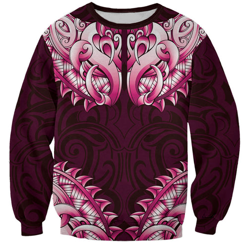 New Zealand Ta Moko Sweatshirt Aotearoa Maori Chest Tattoo Pink