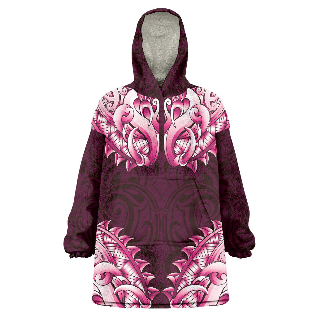 New Zealand Ta Moko Wearable Blanket Hoodie Aotearoa Maori Chest Tattoo Pink