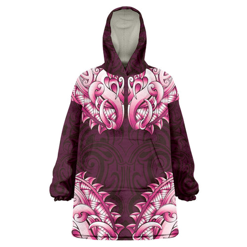 New Zealand Ta Moko Wearable Blanket Hoodie Aotearoa Maori Chest Tattoo Pink