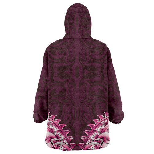 New Zealand Ta Moko Wearable Blanket Hoodie Aotearoa Maori Chest Tattoo Pink