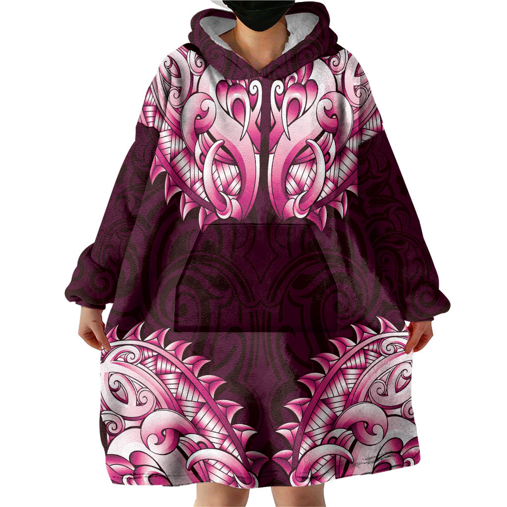 New Zealand Ta Moko Wearable Blanket Hoodie Aotearoa Maori Chest Tattoo Pink