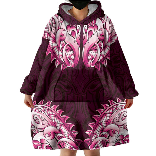 New Zealand Ta Moko Wearable Blanket Hoodie Aotearoa Maori Chest Tattoo Pink