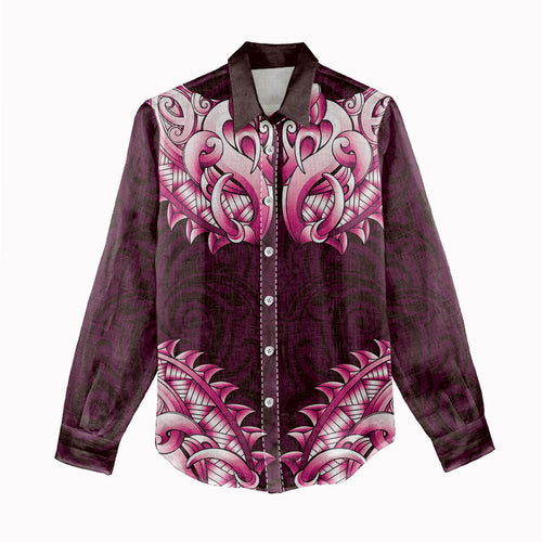 New Zealand Ta Moko Women Casual Shirt Aotearoa Maori Chest Tattoo Pink