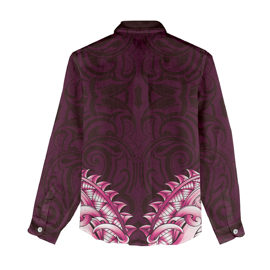 New Zealand Ta Moko Women Casual Shirt Aotearoa Maori Chest Tattoo Pink