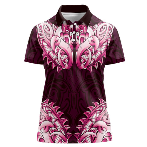 New Zealand Ta Moko Women Polo Shirt Aotearoa Maori Chest Tattoo Pink
