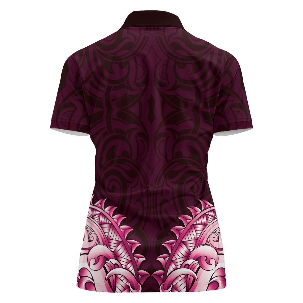New Zealand Ta Moko Women Polo Shirt Aotearoa Maori Chest Tattoo Pink