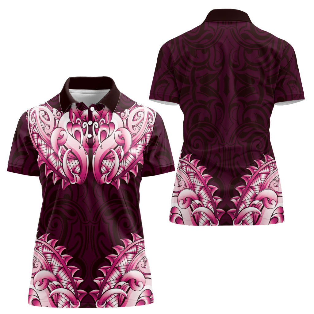 New Zealand Ta Moko Women Polo Shirt Aotearoa Maori Chest Tattoo Pink