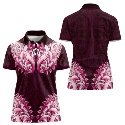 New Zealand Ta Moko Women Polo Shirt Aotearoa Maori Chest Tattoo Pink